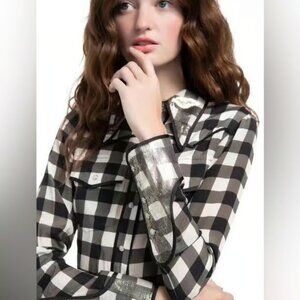 Alice and Olivia Caleb Gingham Western Shirt XS